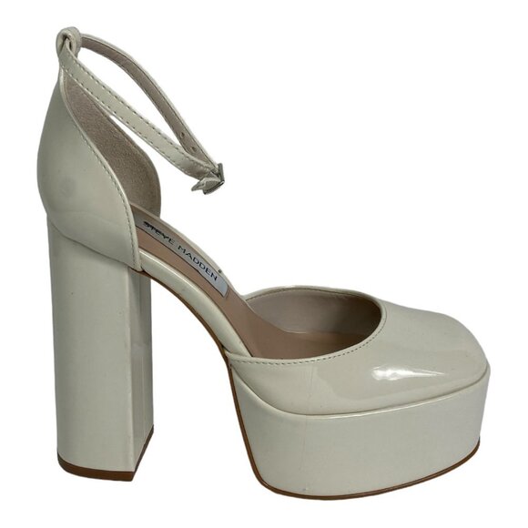NWT Steve Madden Agata Platform Heels Bone Beige Patent Faux Leather Size 5.5 - Picture 14 of 16